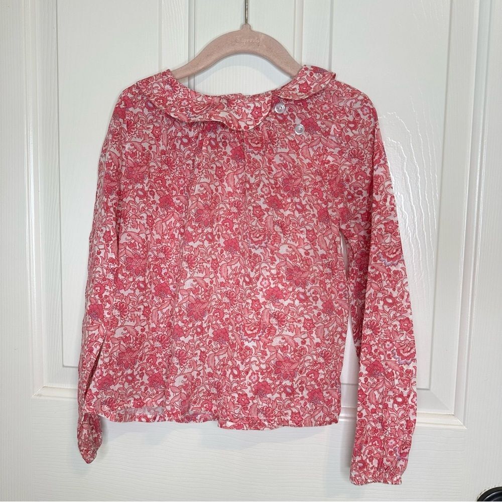 Bella Bliss Cotton Pink White Floral Long Sleeve Blouse Sz 5 Cottage Prairie